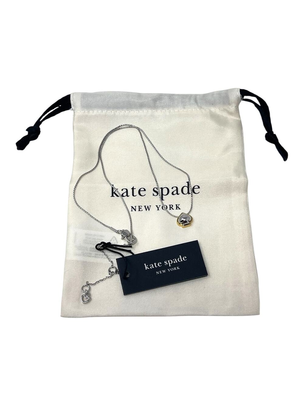 NWT Kate Spade Two-Tone Sculpted Spade Mini Pendant Necklace Gold Silver $78